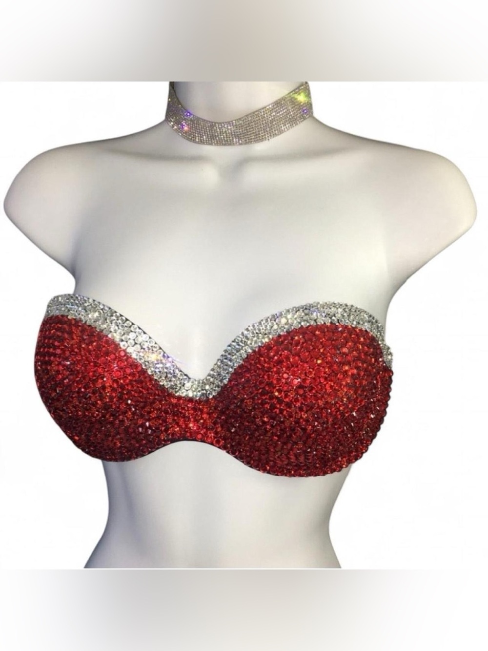 32A Red & Crystals Erin VS Design Rhinestone Crystal Glam Bralet New